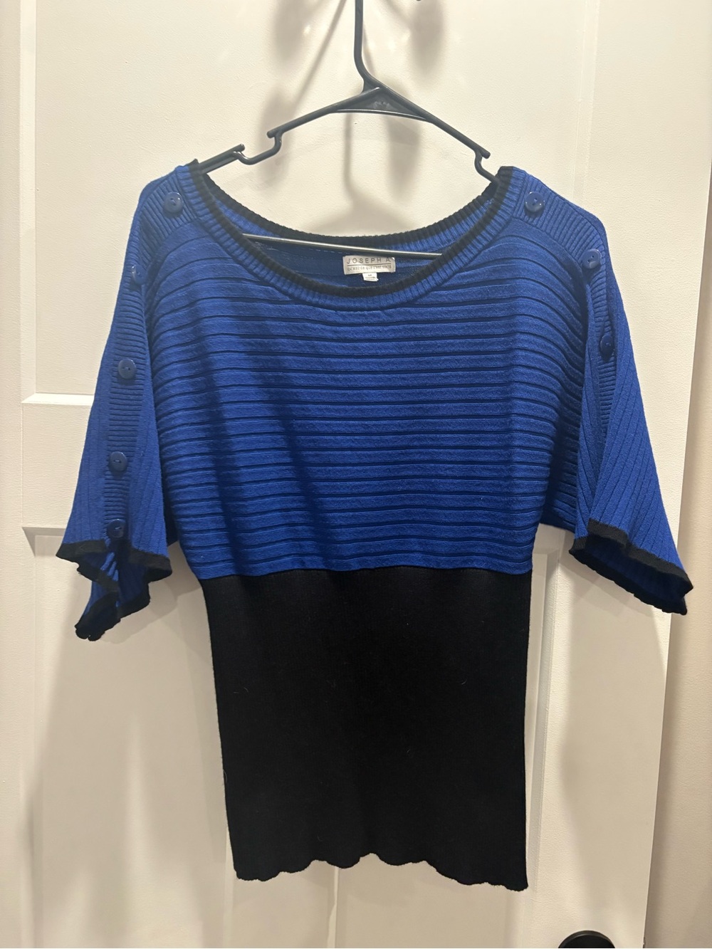 Joseph Blue and Black Ribbed Short-Sleeve Knit Top